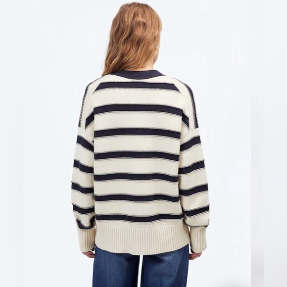 Madewell Oversized Cotton Cardigan in Stripe Cream Navy NT645 100% Cotton Small - Picture 4 of 10